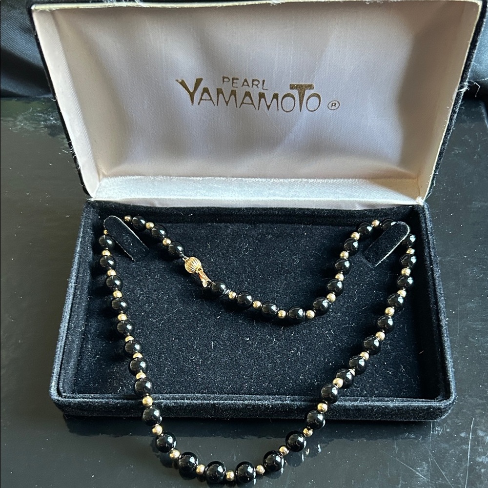 Yohji Yamamoto Black and Gold Beaded Necklace-Vintage with Gold Clasp